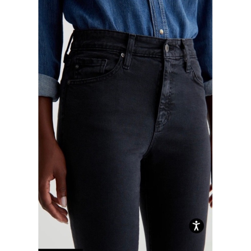 AG Jeans Mari Crop High Rise Slim Straight Black Jeans Size 28 Frayed Raw Hem